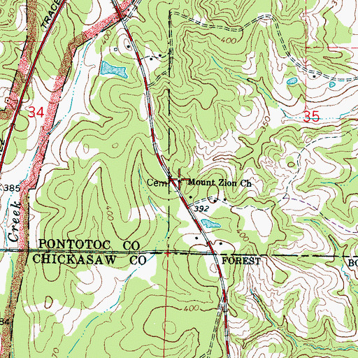 Topographic Map of Mount Zion Church, MS