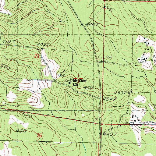 Topographic Map of Mount Zion School, MS