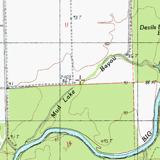 Topographic Map of Mud Lake Bayou, MS