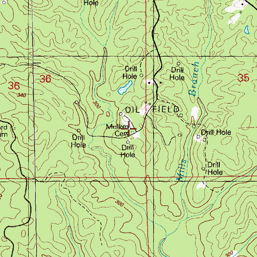 Topographic Map of Mulkey Cemetery, MS