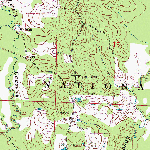 Topographic Map of Myers Cemetery, MS
