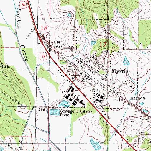 Topographic Map of Myrtle, MS