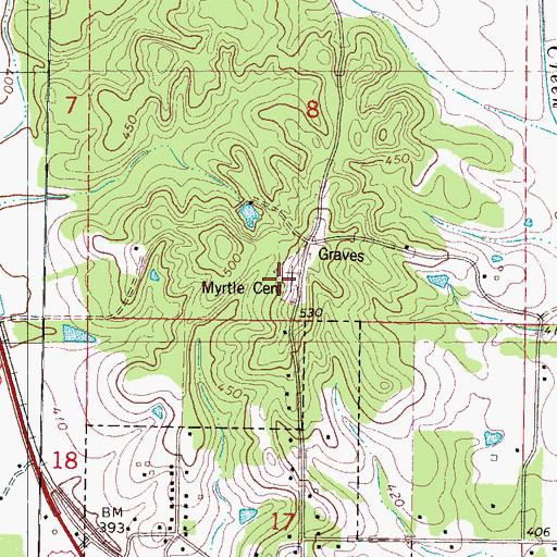 Topographic Map of Myrtle Cemetery, MS