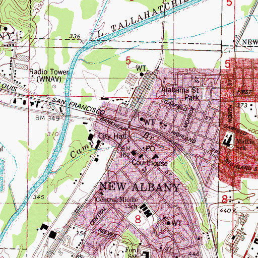 Topographic Map of New Albany, MS