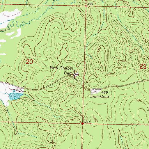 Topographic Map of New Chapel Cemetery, MS