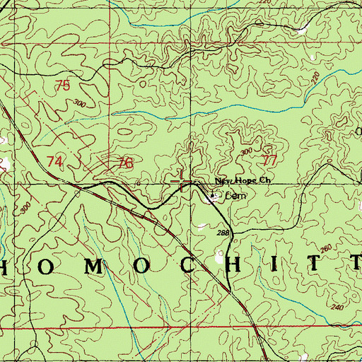 Topographic Map of New Hope Church, MS