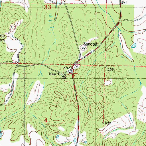 Topographic Map of New Hope Baptist Church, MS