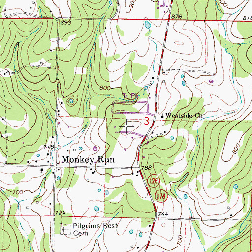 Topographic Map of Monkey Run Hill, AR
