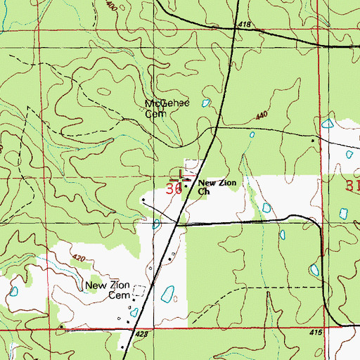 Topographic Map of New Zion Church, MS