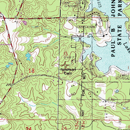 Topographic Map of Newman Cemetery, MS