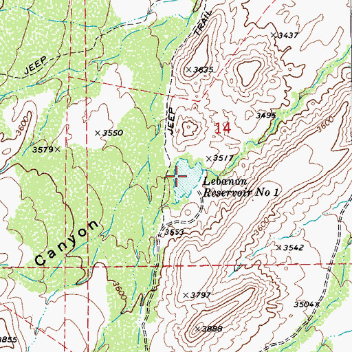 Topographic Map of Lebanon Reservoir Number One, AZ