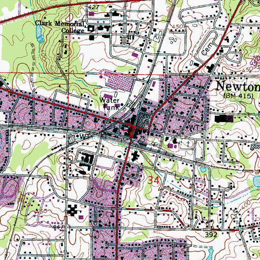 Topographic Map of Newton, MS