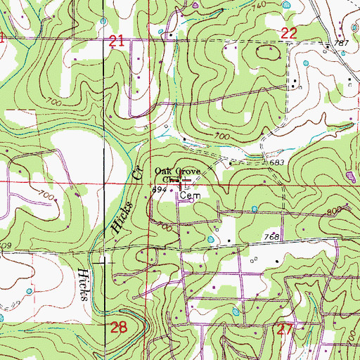 Topographic Map of Oak Grove Cemetery, AR