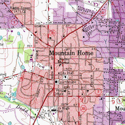 Topographic Map of Ozark Center Shopping Center, AR