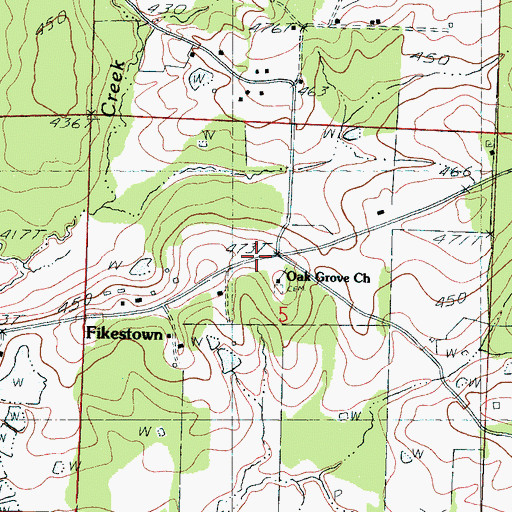 Topographic Map of Oak Grove Church, MS