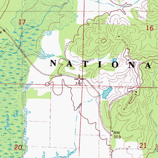 Topographic Map of Oak Hill School (historical), MS