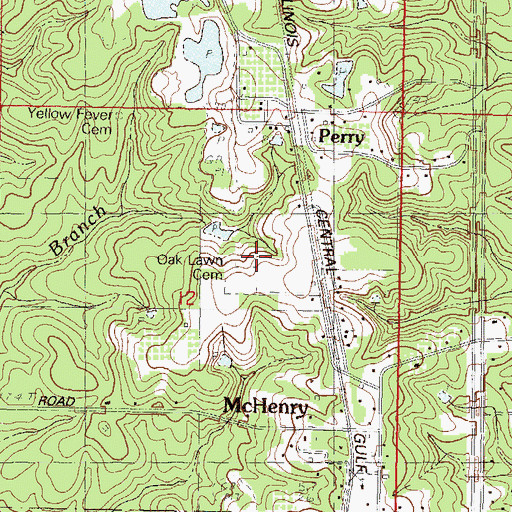 Topographic Map of Oak Lawn Cemetery, MS