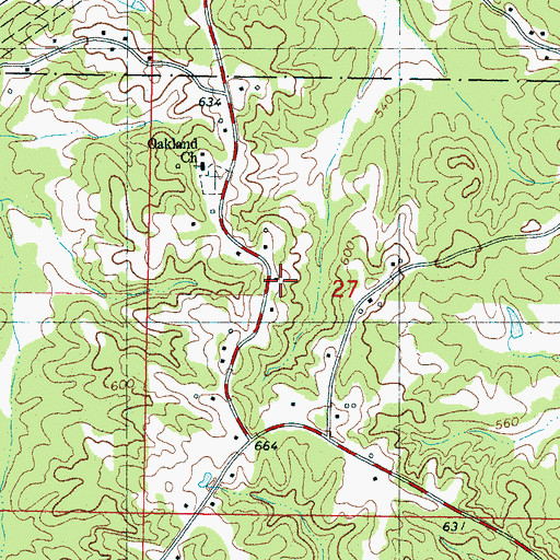 Topographic Map of Oakland Church, MS