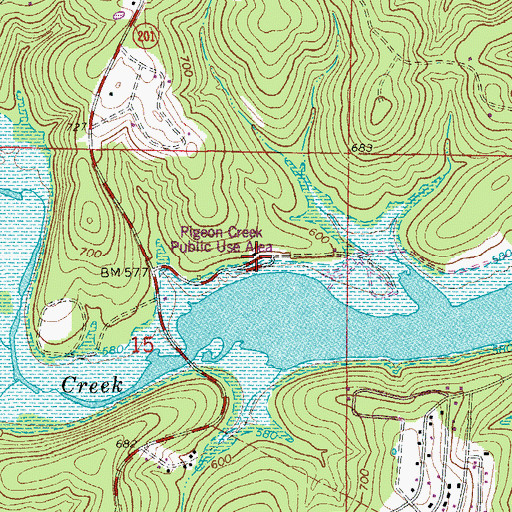 Topographic Map of Pigeon Creek Public Use Area, AR