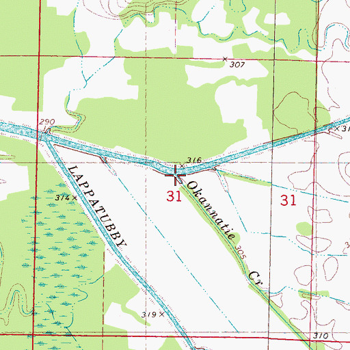 Topographic Map of Okannatie Creek, MS
