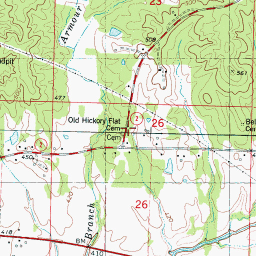 Topographic Map of Old Hickory Flat Cemetery, MS