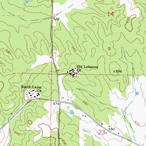 Topographic Map of Old Lebanon Church, MS