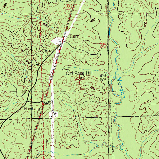 Topographic Map of Old Rose Hill Cemetery, MS
