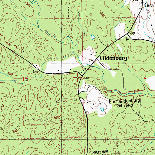 Topographic Map of Oldenburg, MS