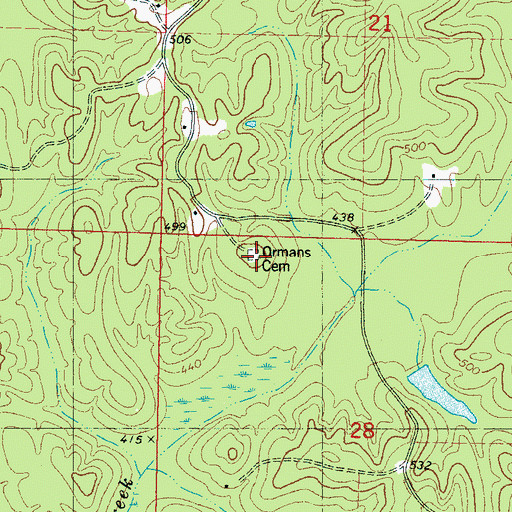 Topographic Map of Ormans Cemetery, MS