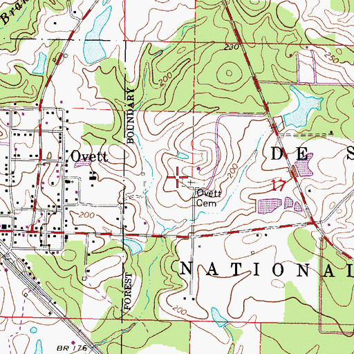 Topographic Map of Ovett Cemetery, MS