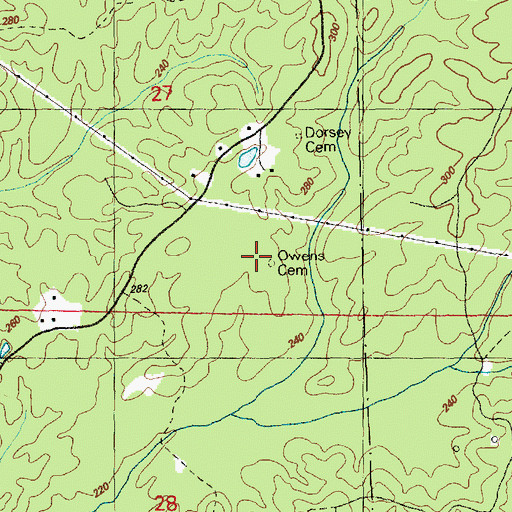 Topographic Map of Owens Cemetery, MS
