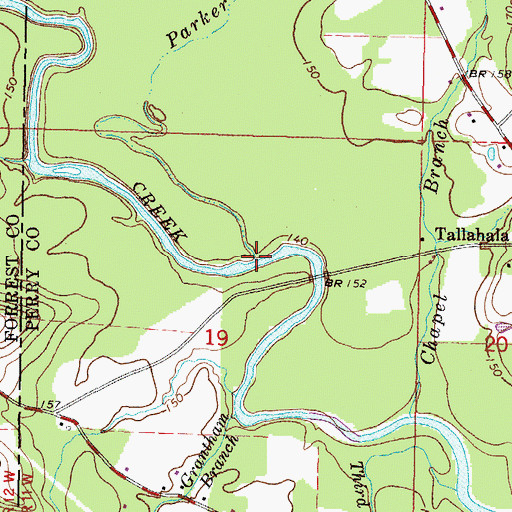 Topographic Map of Parker Branch, MS