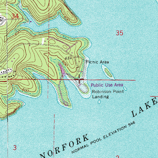 Topographic Map of Robinson Point Use Area, AR
