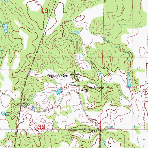 Topographic Map of Pegues Cemetery, MS