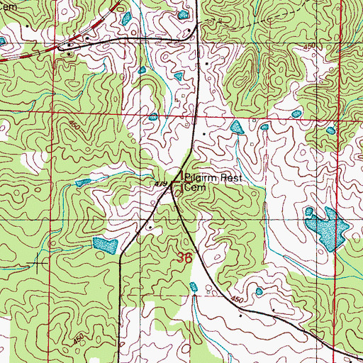 Topographic Map of Pilgrim Rest Cemetery, MS