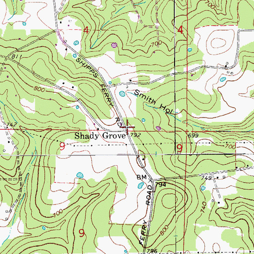 Topographic Map of Shady Grove School (historical), AR
