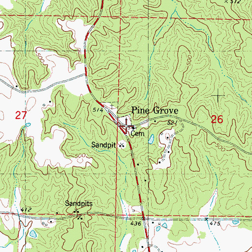 Topographic Map of Pine Grove, MS