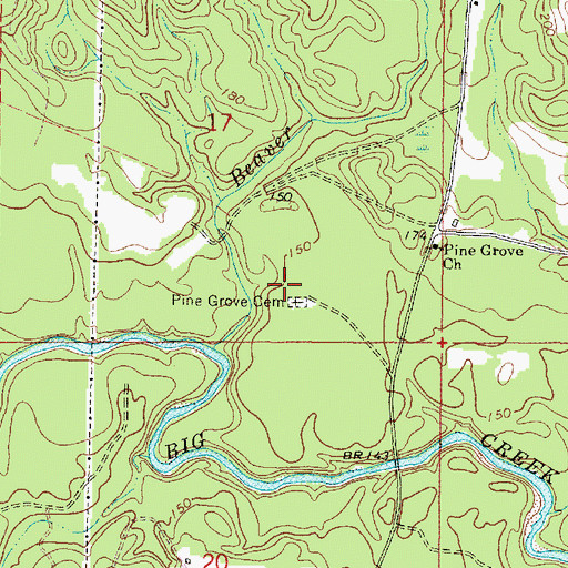 Topographic Map of Pine Grove Cemetery, MS