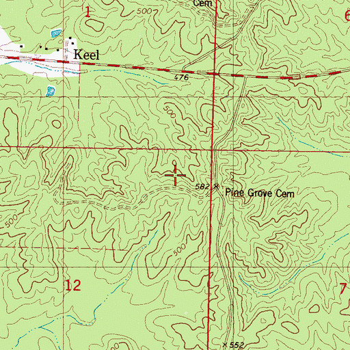 Topographic Map of Pine Grove Cemetery, MS