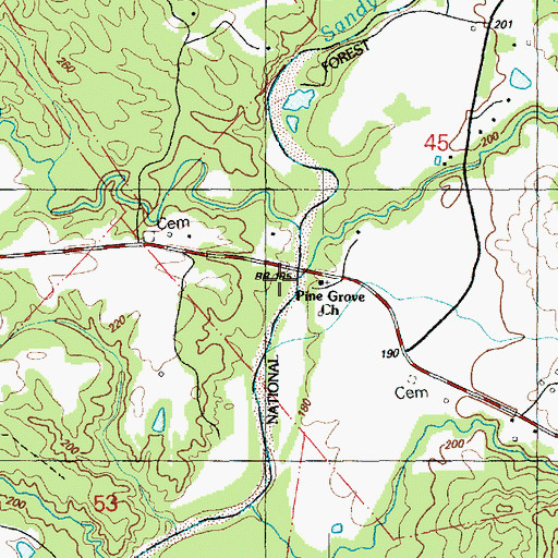 Topographic Map of Pine Grove Church, MS