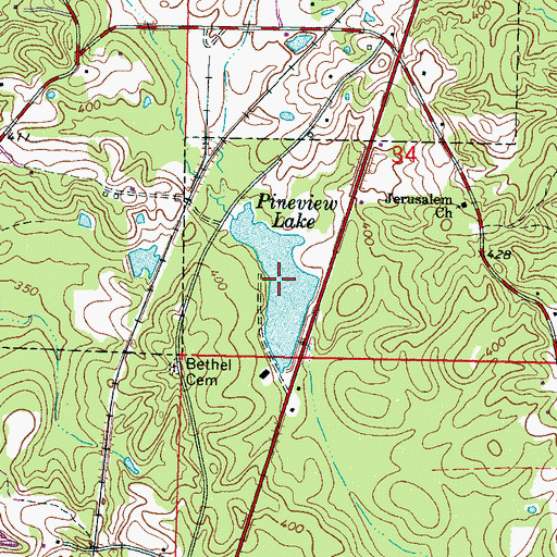 Topographic Map of Pineview Lake, MS