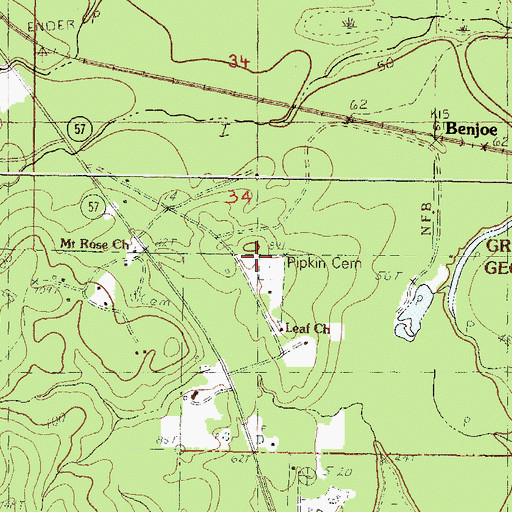 Topographic Map of Pipkin Cemetery, MS