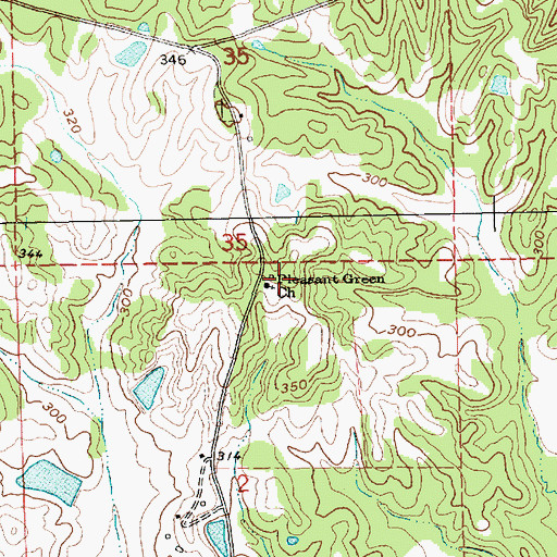 Topographic Map of Pleasant Green Church, MS