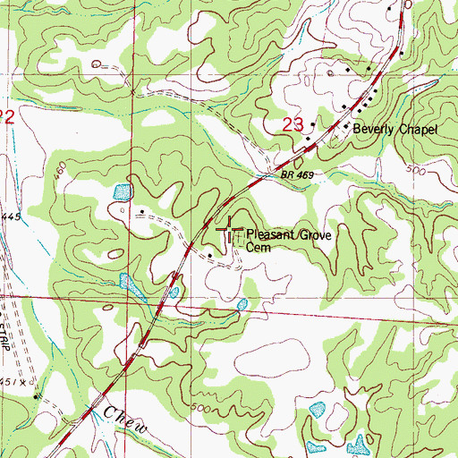 Topographic Map of Pleasant Grove Cemetery, MS