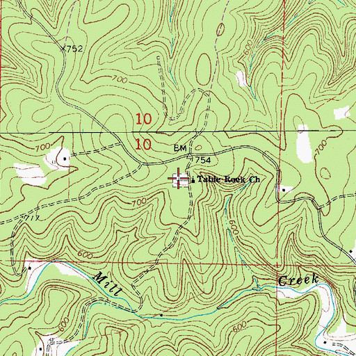 Topographic Map of Table Rock Cemetery, AR