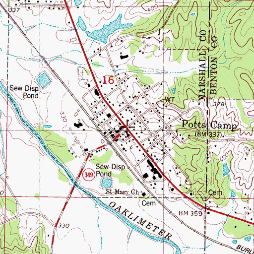 Topographic Map of Potts Camp, MS
