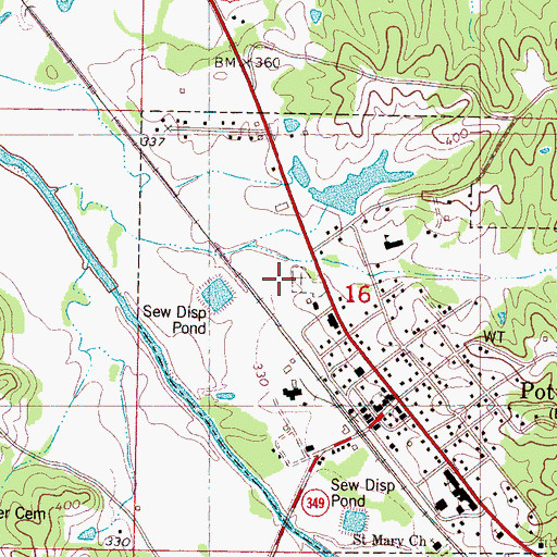 Topographic Map of Potts Camp Cemetery, MS