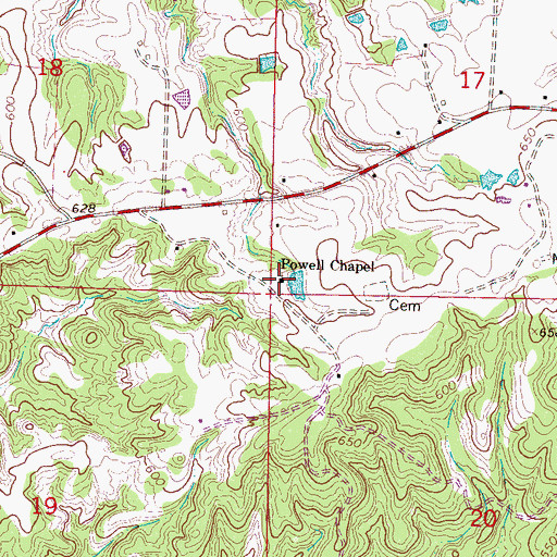 Topographic Map of Powell Chapel, MS