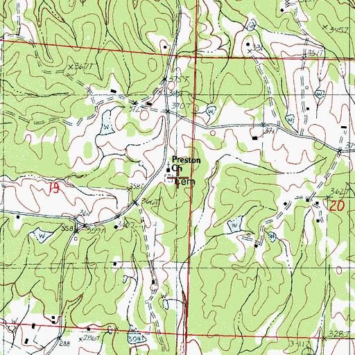 Topographic Map of Preston Church, MS