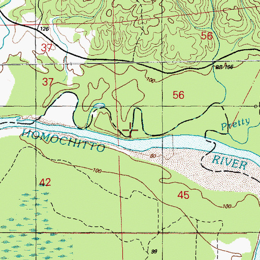 Topographic Map of Pretty Creek, MS